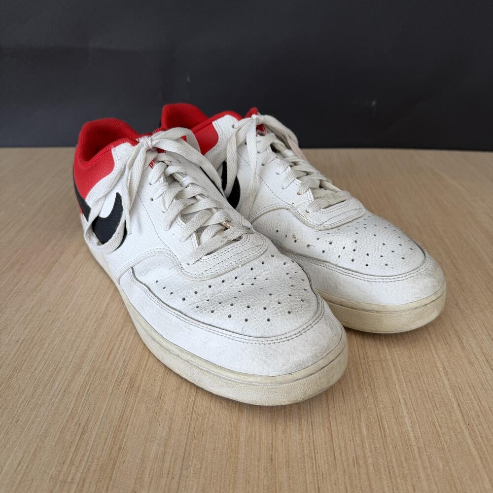 Nike Court Vision Shoes Mens Size 13 White Red Leather Sneakers DH0851-100